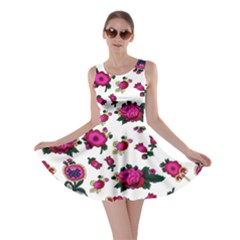 Crown Red Flower Floral Calm Rose Sunflower White Skater Dress by Mariart