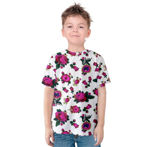 Crown Red Flower Floral Calm Rose Sunflower White Kids  Cotton Tee by Mariart