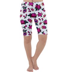 Crown Red Flower Floral Calm Rose Sunflower White Cropped Leggings  by Mariart