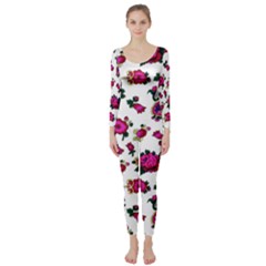 Crown Red Flower Floral Calm Rose Sunflower White Long Sleeve Catsuit by Mariart