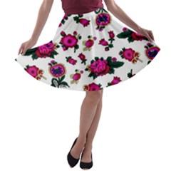 Crown Red Flower Floral Calm Rose Sunflower White A-line Skater Skirt