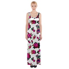 Crown Red Flower Floral Calm Rose Sunflower White Maxi Thigh Split Dress