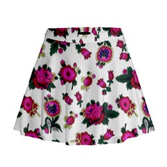 Crown Red Flower Floral Calm Rose Sunflower White Mini Flare Skirt