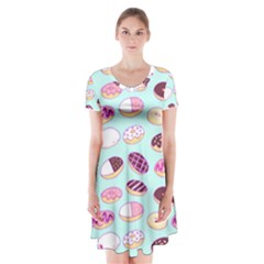 Donut Jelly Bread Sweet Short Sleeve V-neck Flare Dress