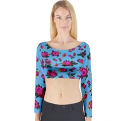 Crown Red Flower Floral Calm Rose Sunflower Long Sleeve Crop Top by Mariart