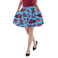 Crown Red Flower Floral Calm Rose Sunflower A-line Pocket Skirt by Mariart