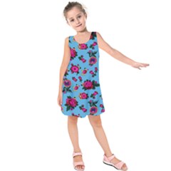 Crown Red Flower Floral Calm Rose Sunflower Kids  Sleeveless Dress by Mariart