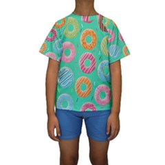 Doughnut Bread Donuts Green Kids  Short Sleeve Swimwear by Mariart