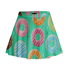 Doughnut Bread Donuts Green Mini Flare Skirt by Mariart