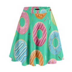 Doughnut Bread Donuts Green High Waist Skirt by Mariart