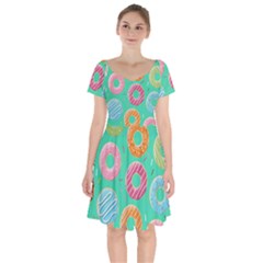 Doughnut Bread Donuts Green Short Sleeve Bardot Dress