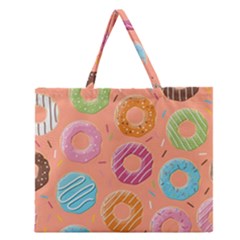 Doughnut Bread Donuts Orange Zipper Large Tote Bag