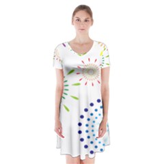 Fireworks Illustrations Fire Partty Polka Short Sleeve V-neck Flare Dress by Mariart