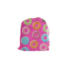 Doughnut Bread Donuts Pink Drawstring Pouches (small)  by Mariart