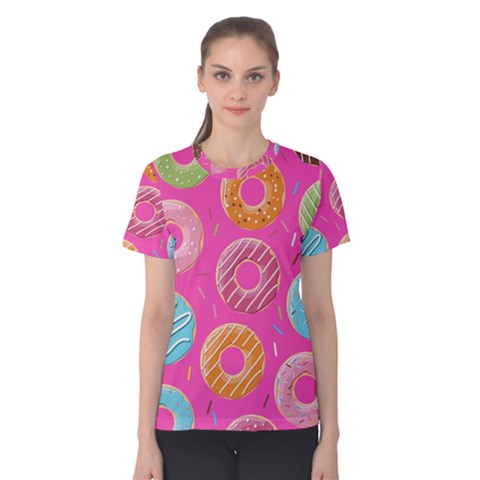 Doughnut Bread Donuts Pink Women s Cotton Teecotton Tee by Mariart