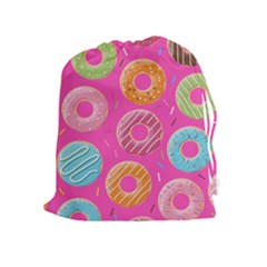 Doughnut Bread Donuts Pink Drawstring Pouches (extra Large) by Mariart