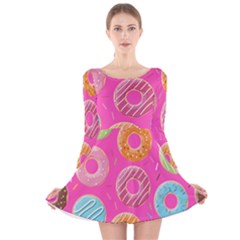 Doughnut Bread Donuts Pink Long Sleeve Velvet Skater Dress by Mariart