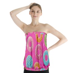 Doughnut Bread Donuts Pink Strapless Top by Mariart