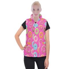 Doughnut Bread Donuts Pink Women s Button Up Puffer Vest by Mariart