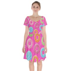 Doughnut Bread Donuts Pink Short Sleeve Bardot Dress