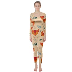 Foxes Animals Face Orange Long Sleeve Catsuit by Mariart