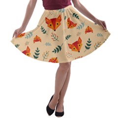 Foxes Animals Face Orange A-line Skater Skirt by Mariart