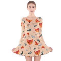 Foxes Animals Face Orange Long Sleeve Velvet Skater Dress by Mariart