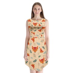 Foxes Animals Face Orange Sleeveless Chiffon Dress  