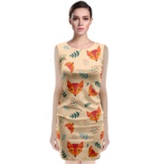 Foxes Animals Face Orange Sleeveless Velvet Midi Dress by Mariart