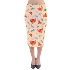 Foxes Animals Face Orange Velvet Midi Pencil Skirt by Mariart