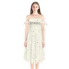 Flower Floral Leaf Shoulder Tie Bardot Midi Dress by Mariart