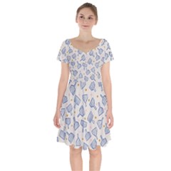 Glass Polka Circle Blue Short Sleeve Bardot Dress