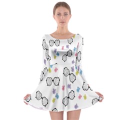 Glasses Bear Cute Doll Animals Long Sleeve Skater Dress