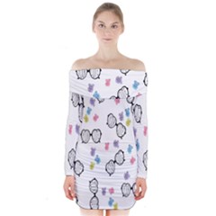 Glasses Bear Cute Doll Animals Long Sleeve Off Shoulder Dress by Mariart