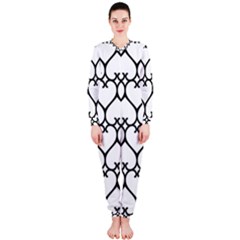 Heart Background Wire Frame Black Wireframe Onepiece Jumpsuit (ladies)  by Mariart