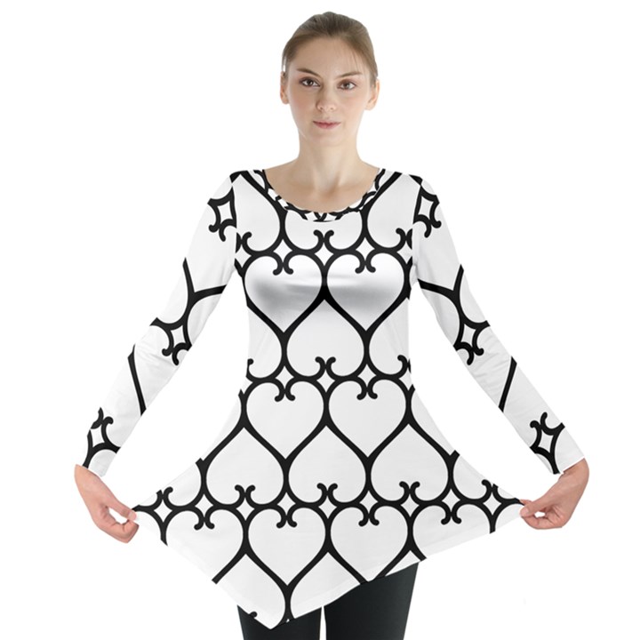 Heart Background Wire Frame Black Wireframe Long Sleeve Tunic 