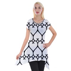 Heart Background Wire Frame Black Wireframe Short Sleeve Side Drop Tunic by Mariart