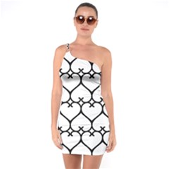 Heart Background Wire Frame Black Wireframe One Soulder Bodycon Dress