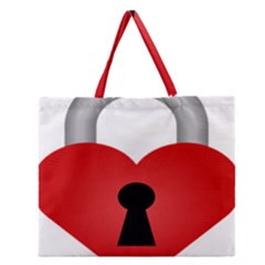 Heart Padlock Red Love Zipper Large Tote Bag