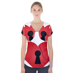 Heart Padlock Red Love Short Sleeve Front Detail Top by Mariart