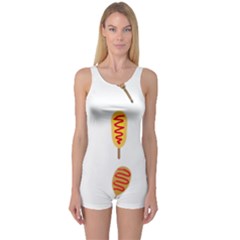 Hot Dog Buns Sate Sauce Bread One Piece Boyleg Swimsuit by Mariart