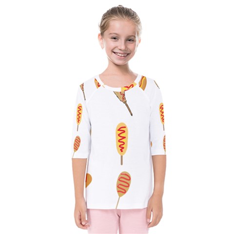 Hot Dog Buns Sate Sauce Bread Kids  Quarter Sleeve Raglan Tee by Mariart