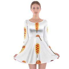 Hot Dog Buns Sate Sauce Bread Long Sleeve Skater Dress by Mariart