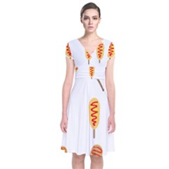 Hot Dog Buns Sate Sauce Bread Short Sleeve Front Wrap Dress by Mariart