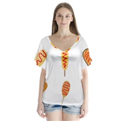 Hot Dog Buns Sate Sauce Bread Flutter Sleeve Top by Mariart