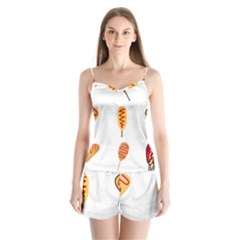 Hot Dog Buns Sate Sauce Bread Satin Pajamas Set