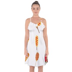 Hot Dog Buns Sate Sauce Bread Ruffle Detail Chiffon Dress