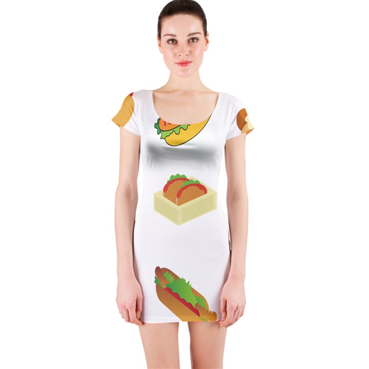 Hot Dog Buns Sauce Bread Short Sleeve Bodycon Dress