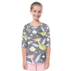 Dragonfly Animals Dragom Monster Fair Cloud Circle Polka Kids  Quarter Sleeve Raglan Tee