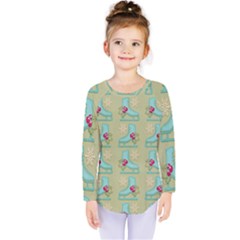 Ice Skates Background Christmas Kids  Long Sleeve Tee